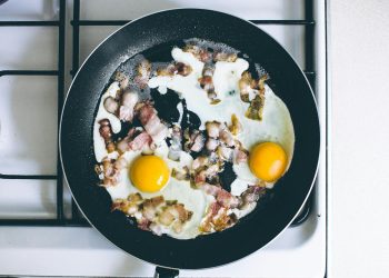 Eggs With Meat in Cooking Pan