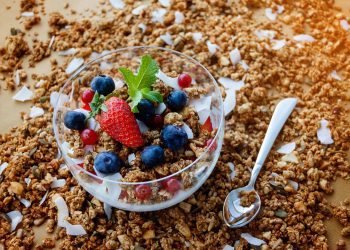 Strawberry And Blueberry On Clear Glass Bowl